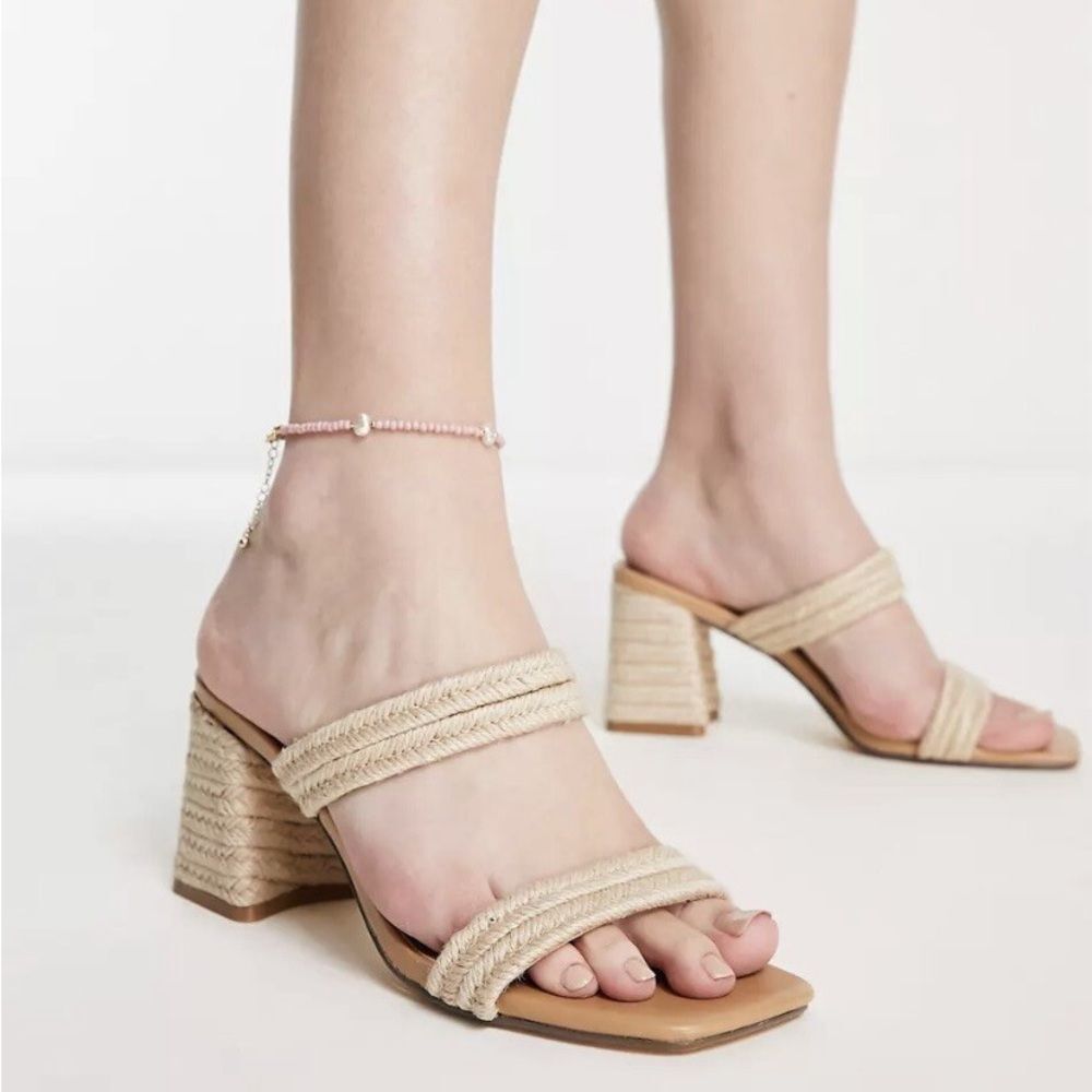 NWOT Madden Girl 'Manor' Jute Elegant Cream Block Heel Sandals Steve Madden